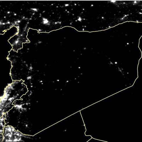 83 Prozent Syriens liegen im Jahr 2015 in Dunkelheit, wie dieses Satellitenbild zeigt. (Foto: Xi Li / Wuhan University)